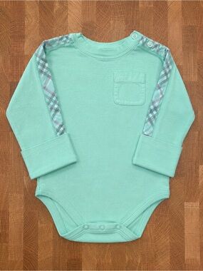 Burberry Baby Mint Green Long Sleeve Bodysuit Nova Check Trim